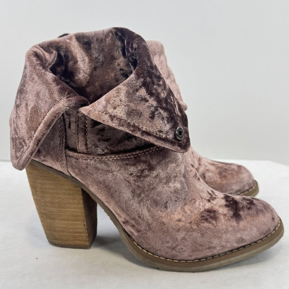 Sbicca Womens Size 7 Ankle Booties Pink Crushed Velvet Foldover Block Heels - Picture 4 of 16